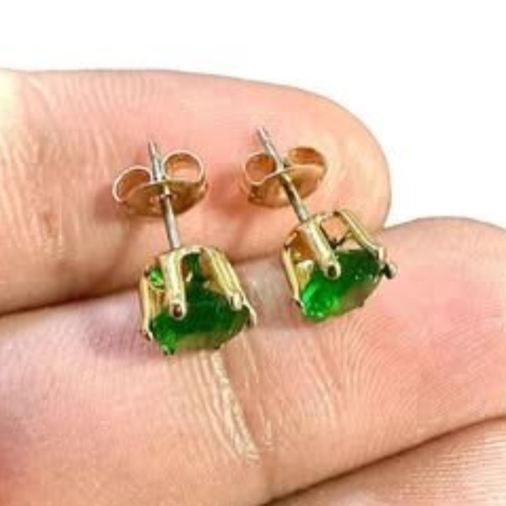 Emerald Earrings Studs Gold Plated For Women, 6MM Cute Earrings, Minimalist